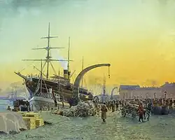 Пароход Добровольного флота «Саратов» у Горного института, 1892.