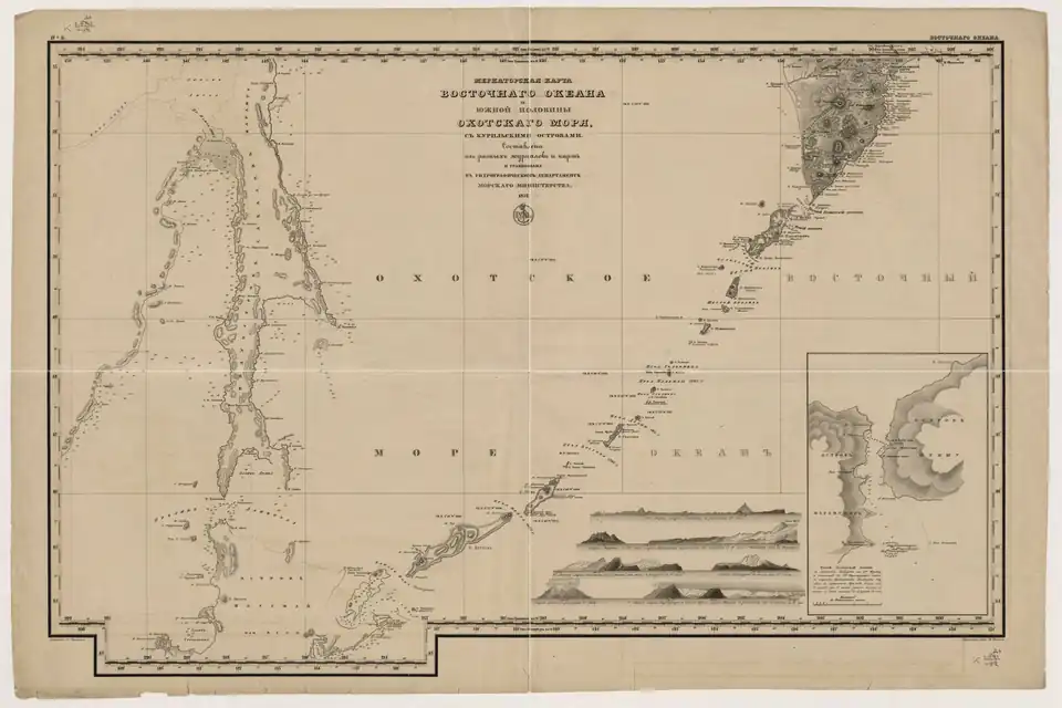 Русская карта 1852 года. Сахалин указан как полуостров