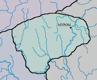 Приблизительная территория Муромского княжества в XII веке