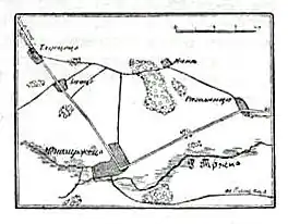 Театр военных действий (рисунок из статьи «Мендзиржец» «Военная энциклопедия Сытина»)