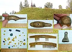 Коллаж с некоторыми находками из горизонта IX—XI веков на городище Унорож