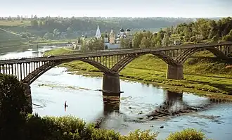 Старицкий мост через Волгу. Вид с колокольни Никольской церкви.