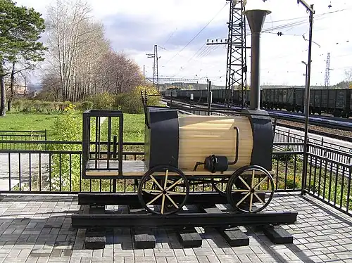 Макет паровоза Черепановых на ст. Билимбай