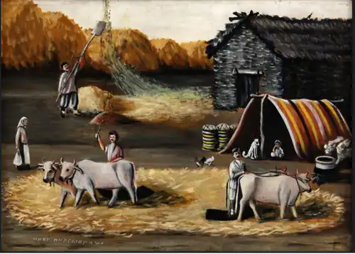 Молотьба хлеба в деревне