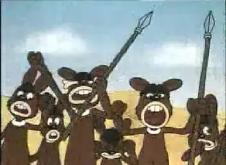 Кадр из эпизода: туземцы в ярости от того, что видят по телевизору.