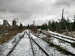 Вид на восточную горловину: слева − разобранный путь на нефтебазу в Выгойнаволоке, справа − путь на ст.Онежский разъезд