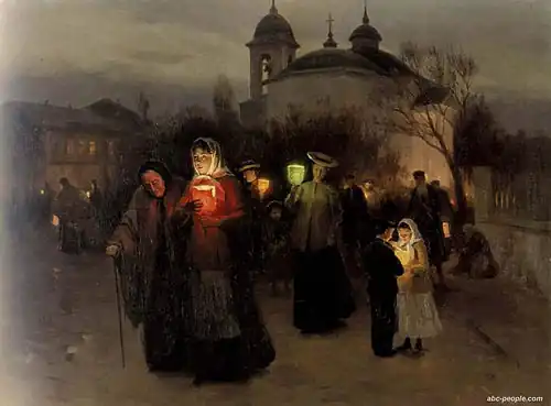 «Выход из церкви в Страстной четверг», картина Н. Пимоненко (1887)
