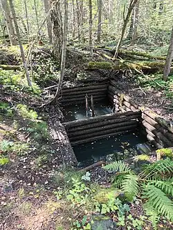 Одна из шахт с сохранившейся деревянной крепью