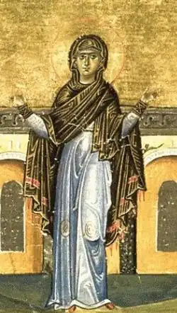 Преподобная Синклитикия Александрийская Миниатюра Минология Василия II. Константинополь. 985 г. Ватиканская библиотека. Рим