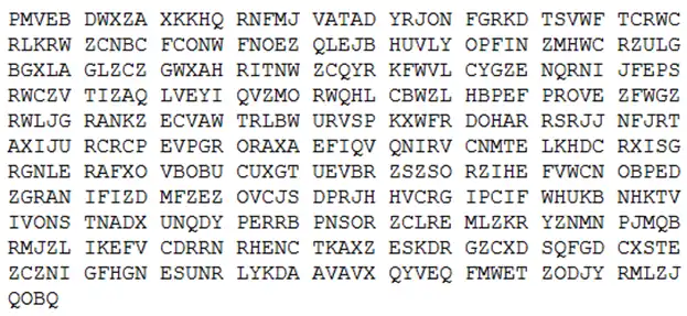 Пример шифра, созданного возможно при помощи цилиндра Джефферсона.