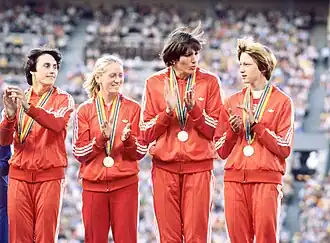 Олимпийские чемпионки 1980 года в эстафете 4×400 м, слева направо: Пророченко, Гойщик, Зюськова и Назарова