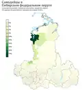 Расселение самодийцев в Сибирском федеральном округе по городским и сельским поселениям в %, перепись 2010 г.