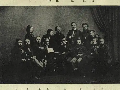 Редакция Искры в 1860 году (М. М. Стопановский сидит слева)