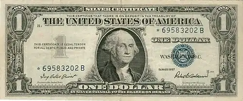 1 доллар 1957 г. Аверс