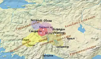 Изменение территорий Сахиб-Атаогуллары; их соседи, а также бейлики, возникшие позже на их территориях