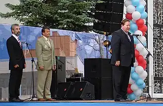 70 лет Северодвинску. Мэр Беляев (слева), Председатель совета депутатов Северодвинска В. Иванов (в центре), Губернатор Михальчук (справа).