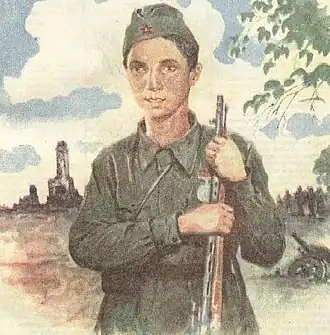 Портрет Коли Христиченко на обложке журнала «Мурзилка», август-сентябрь 1942 года. Художник Б.В. Щербаков