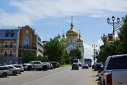 Вид улицы в сторону Площади Славы. В перспективе улицы Преображенский собор