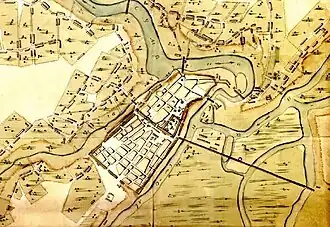 Укрепления Сумской крепости на плане 1768 года, состоявшие из небольшого кремля и двух окольных городов