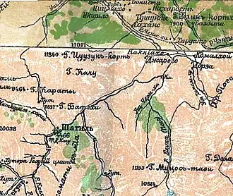 с. Джарего в Чечне на военной карте (1877)