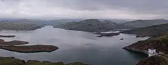 Вид на водохранилище с высоты птичьего полёта весной 2019 года