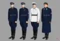 Форма одежды младшего Н/С и рядового составов милиции 1940 г.: старшина милиции в шерстяной гимнастерке, отделенный командир милиции (ОРУД) в летней х-б форме, старший милиционер в белой гимнастерке, милиционер (ОРУД) в зимней форме
