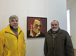 На открытии выставки "ВИТРАЖИ ВРЕМЕНИ" - кандидат искусствоведения, доцент Витебского университета имени П.М.Машерова М.Л.Цыбульский и оршанский художник Н.И.Таранда