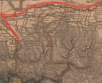 Область Галаш на карте Кавказского края, 1842 год