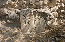 Хачкары 12-13 вв., встроенные в западную стену, фото А. Григорян