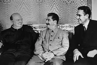 У. Черчилль, И. Сталин и А. Гарриман. Московская конференция. Август 1942. Фото М. Калашникова