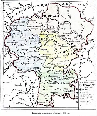 Чувашская автономная область на карте