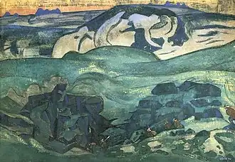 Легенда об ушедшей под землю чуди вдохновила Николая Рериха на написание двух картин «Чудь подземная» (1913 и 1929)