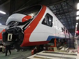 Электропоезд Иволга в сборочном цехе Тверского вагоностроительного завода, 6 ноября 2019