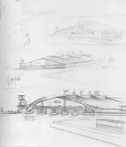 Один из последних эскизов Бахметьевского гаража, 1926-1927 год