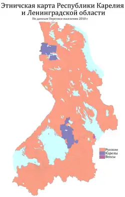 Этническая карта Карелии и Ленинградской области по городским и сельским поселениям перепись 2010 г.