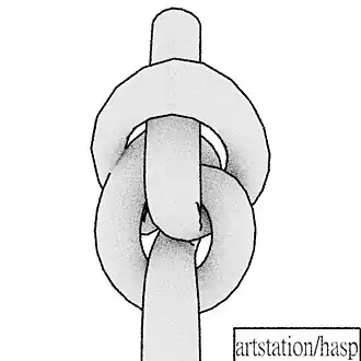 Юферсный узелМорской стопорный легко развязываемый узел, который предназначен для натягивания вант с помощью тросовых талрепов и юферсов. Мусинг на основе восьмёрки. Декоративный