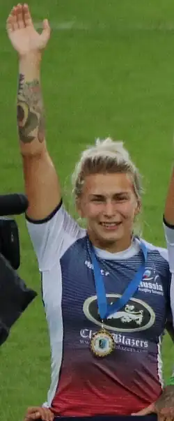 На награждении чемпионок Европы 2018 года[англ.] по регби-7 в Казани