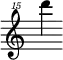 { \new Staff \with { \remove "Time_signature_engraver"} {\clef "treble^15" d'''''4}}