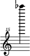 { \new Staff \with { \remove "Time_signature_engraver"} {\clef "treble^15" ces'''''''4}}