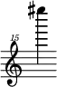 { \new Staff \with { \remove "Time_signature_engraver"} {\clef "treble^15" eis''''''4}}