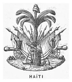 Эмблема Гаити из книги S. Rousier "Dictionnaire geographique et administratif universel d'Haiti illustre … ou guide general en Haiti" (1892).
