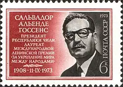 Почтовая марка СССР, посвящённая  Альенде, 1973 год, 6 копеек (ЦФА 4289, Скотт 4133)