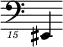 { \new Staff \with { \remove "Time_signature_engraver"} {\clef "bass_15" eis,,,4}}