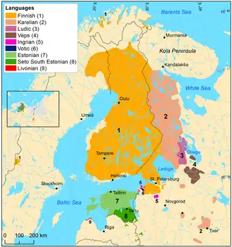 Распространение прибалтийско-финских языков в начале XX века