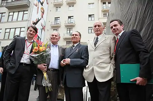 Дмитрий Калантаров, Владимир Андреев, Николай Сличенко и Василий Лановой в Камергерском переулке, 2011