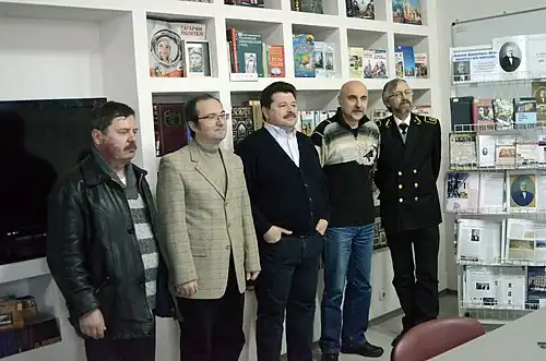 2014 год. Рамиль Замдыханов, Олег Измайлов, Евгений Ясенов, Владислав Русанов и Сергей Чепик на «Юзовских чтениях», приуроченных к 200-летию основателя Донецка – Джона Юза