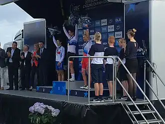 Подиум женской групповой гонки: Джорджия Бронцини (2), Марианна Вос (1), Ольга Забелинская (3)