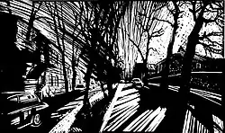 «Апрель». Линогравюра, 45х76, 2020