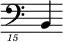 { \new Staff \with { \remove "Time_signature_engraver"} {\clef "bass_15" b,,,4}}
