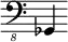 { \new Staff \with { \remove "Time_signature_engraver"} {\clef "bass_8" ges,,4}}